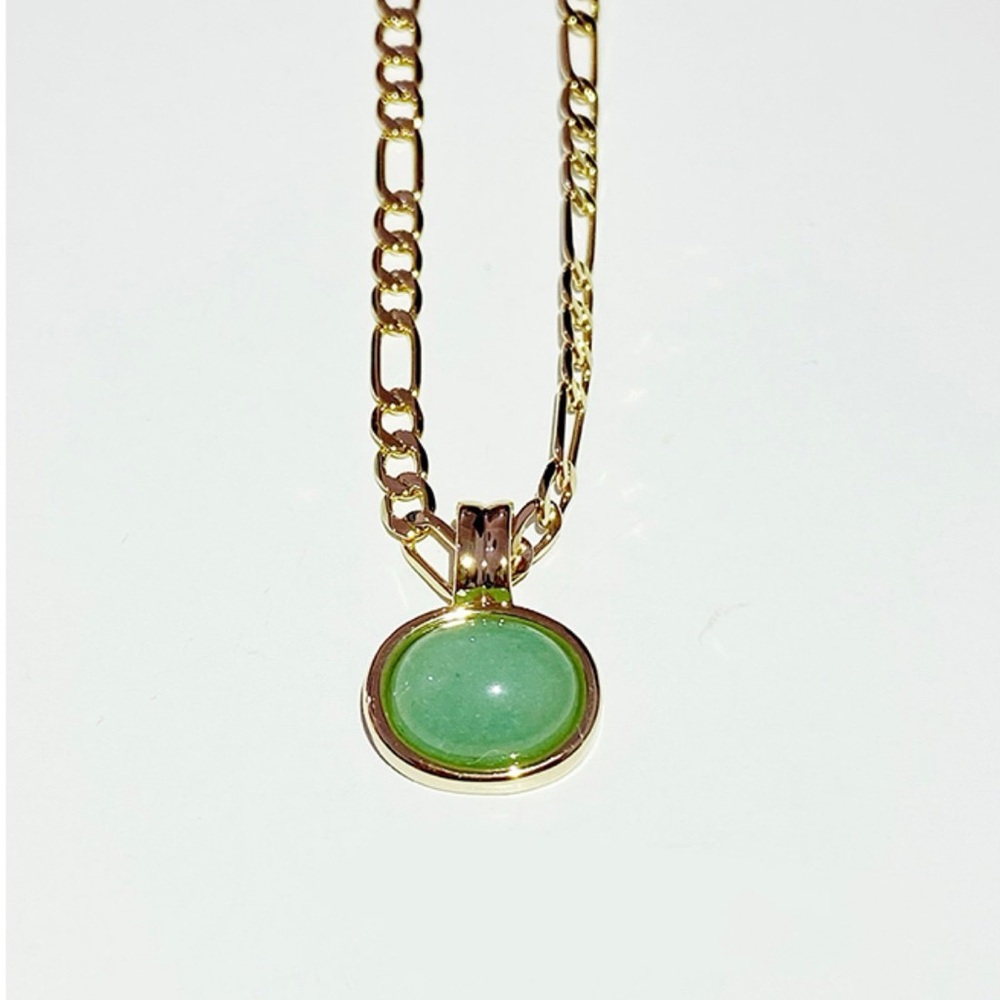 Green Aventurine Necklace, Figaro chain necklace, green gem necklace